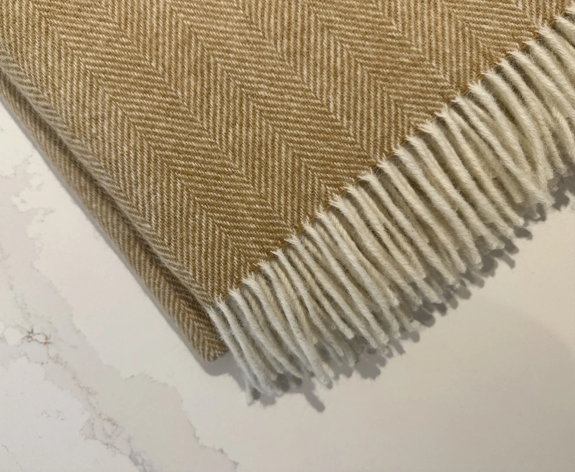 100% Lambswool Herringbone Throw Biscuit