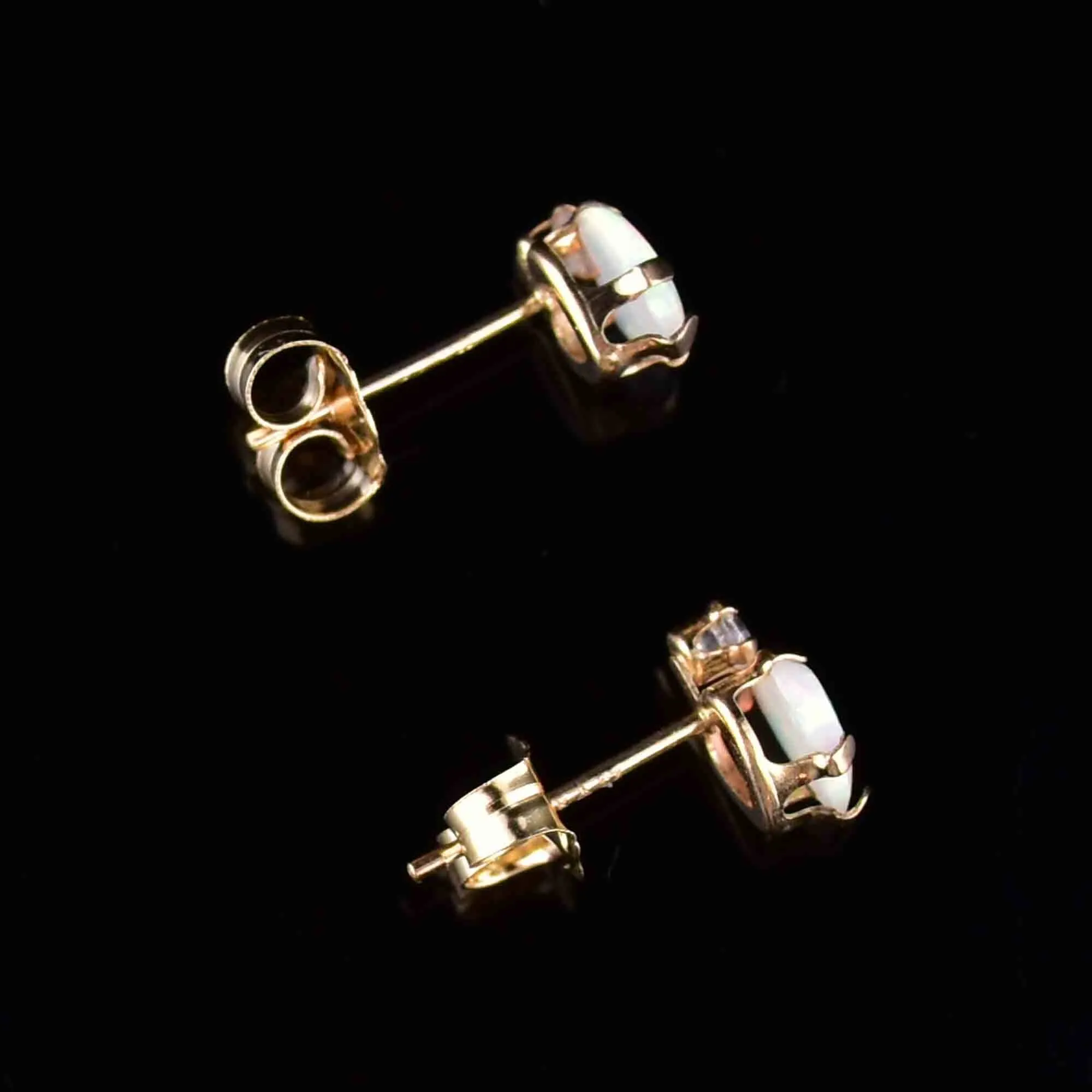 10K Gold Opal Heart Stud Earrings