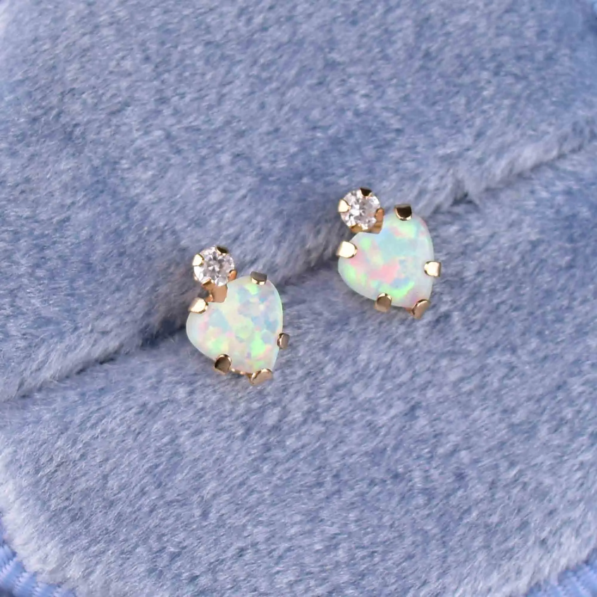 10K Gold Opal Heart Stud Earrings