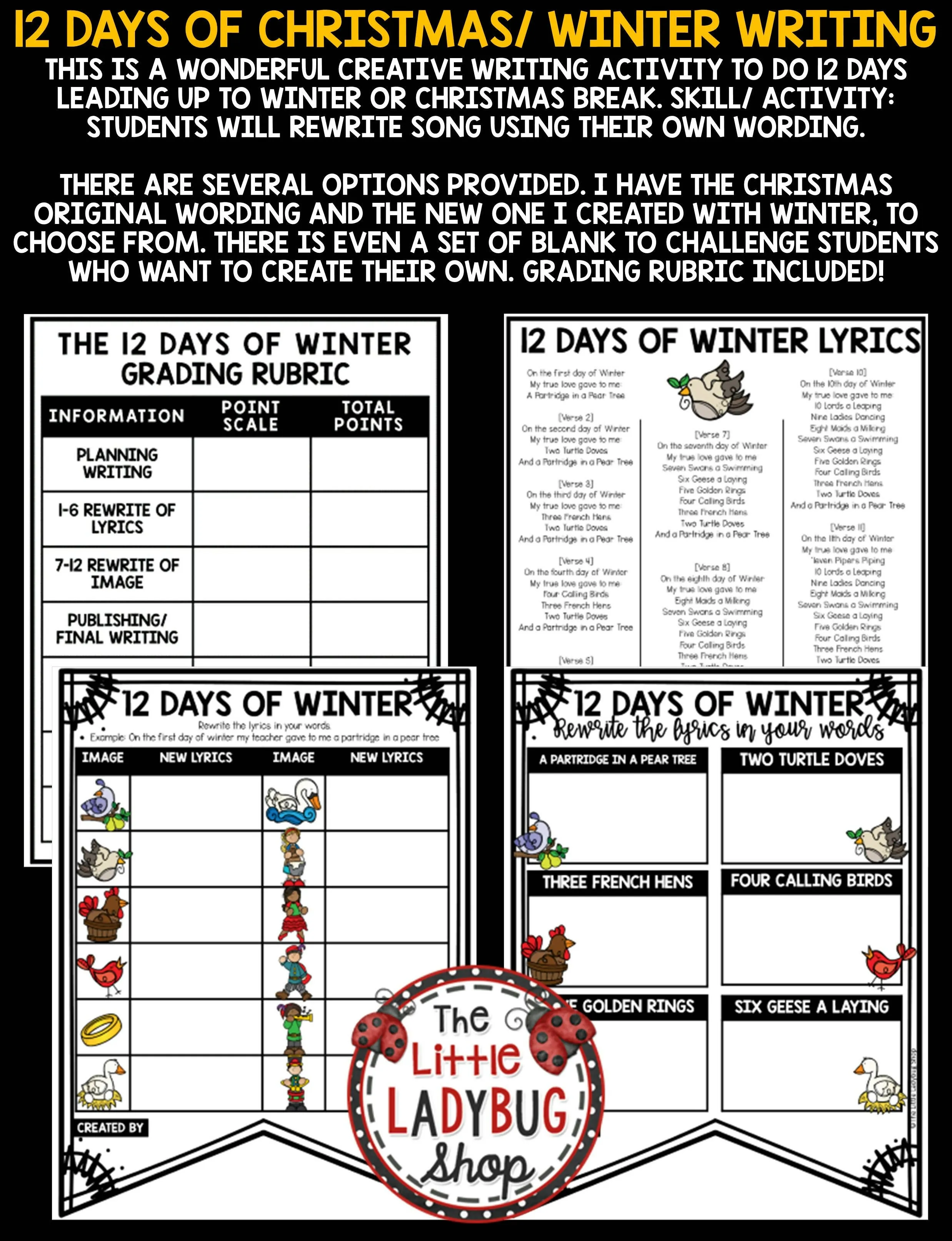 12 Days of Christmas Creative Writing Activity | Printable Teacher Resources | The Little Ladybug Shop