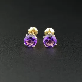 14K Gold 1.07 CTW Natural Amethyst Post Stud Earrings