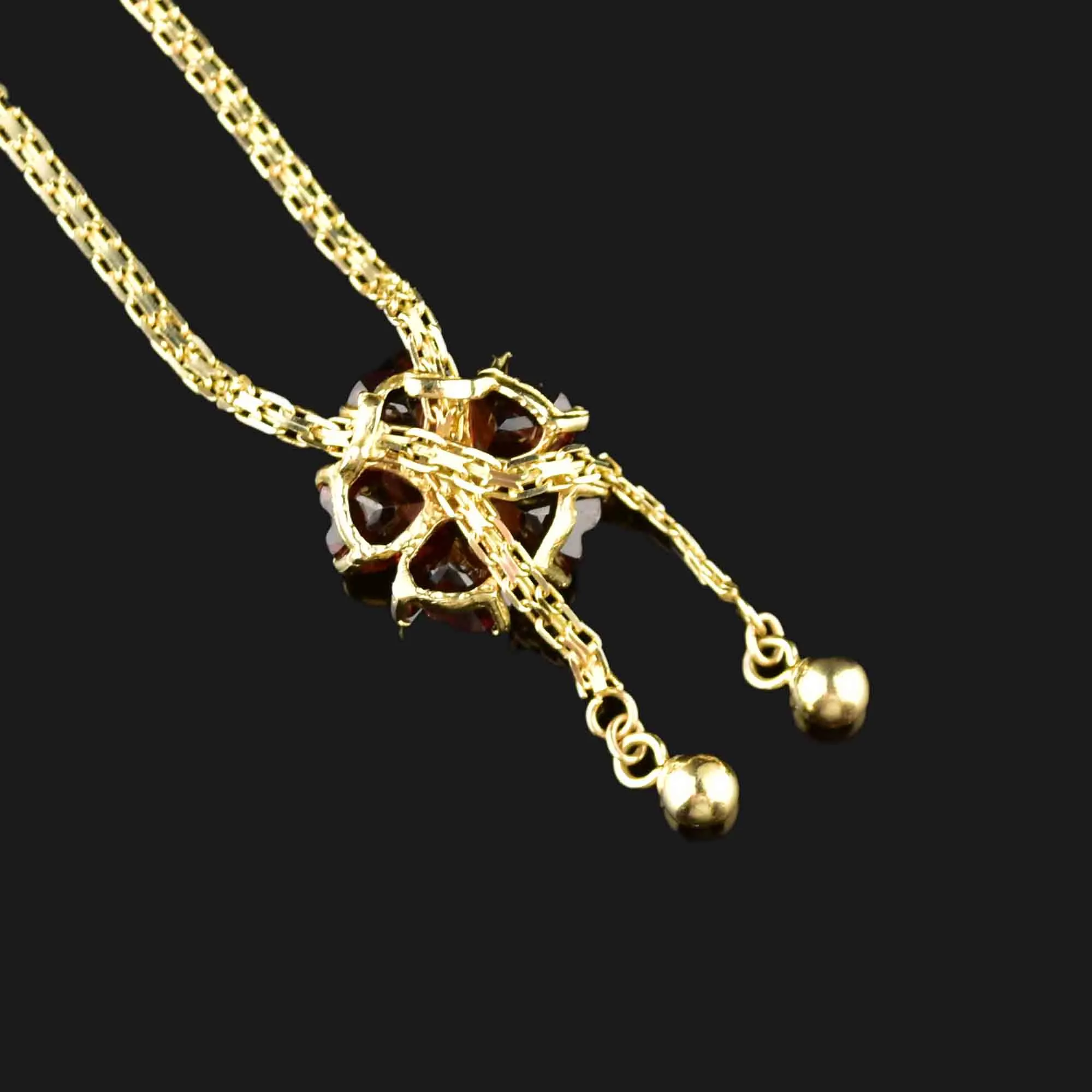 14K Gold Diamond Garnet Flower Necklace