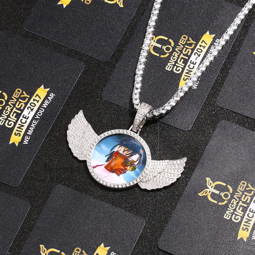 14k Gold Plated Custom Photo Wings Pendant Necklace- Personalized Gift