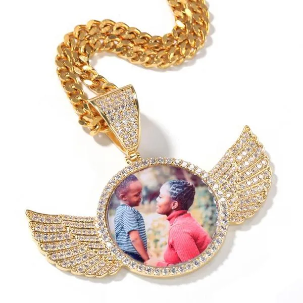 14k Gold Plated Custom Photo Wings Pendant Necklace- Personalized Gift