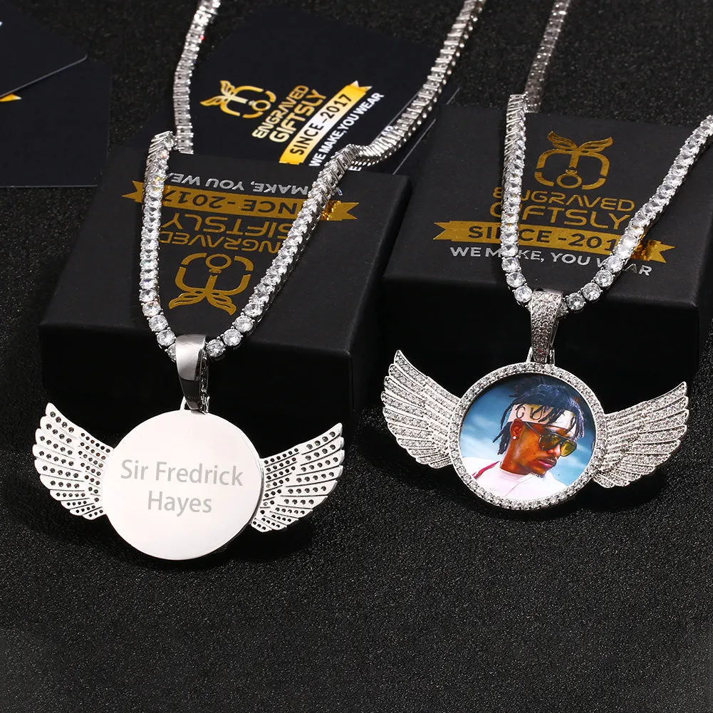 14k Gold Plated Custom Photo Wings Pendant Necklace- Personalized Gift