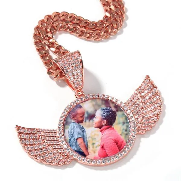 14k Gold Plated Custom Photo Wings Pendant Necklace- Personalized Gift