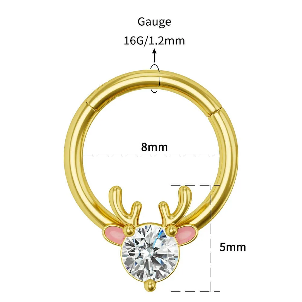 16G Xmas Deer Head Hinged Segment Septum Hoop