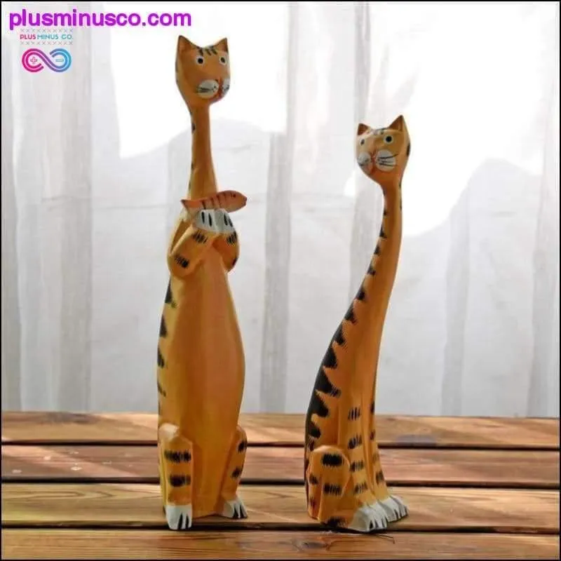 2pcs Creative Nordic Wooden Cat Model Ornaments Home Decor