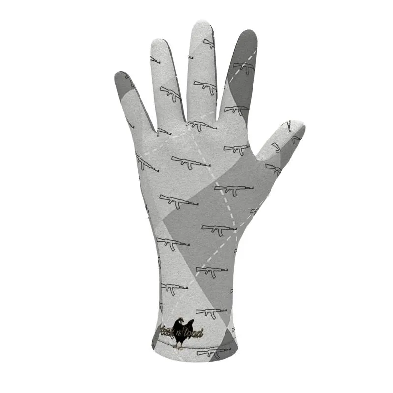 #409 cocknload Fleece gloves gun print