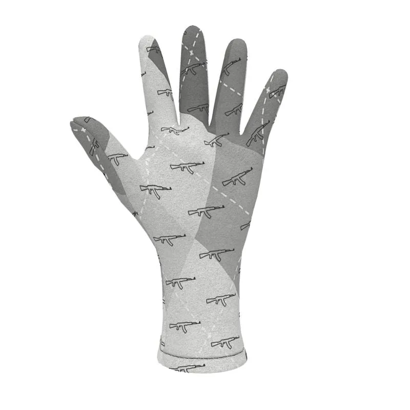 #409 cocknload Fleece gloves gun print