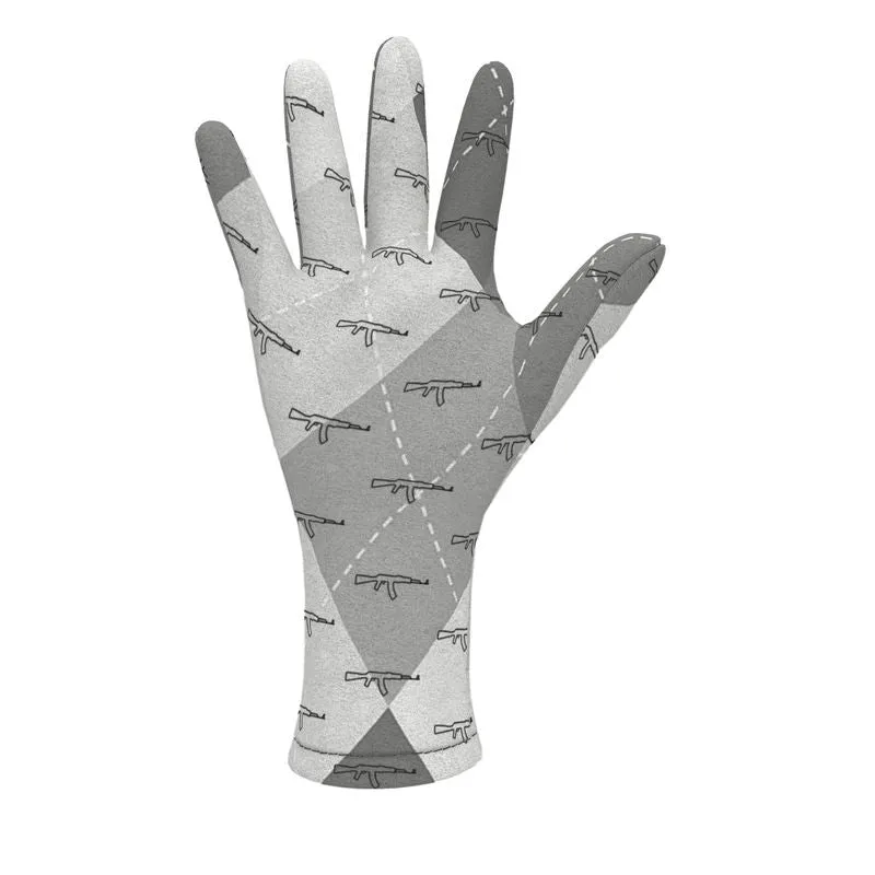 #409 cocknload Fleece gloves gun print