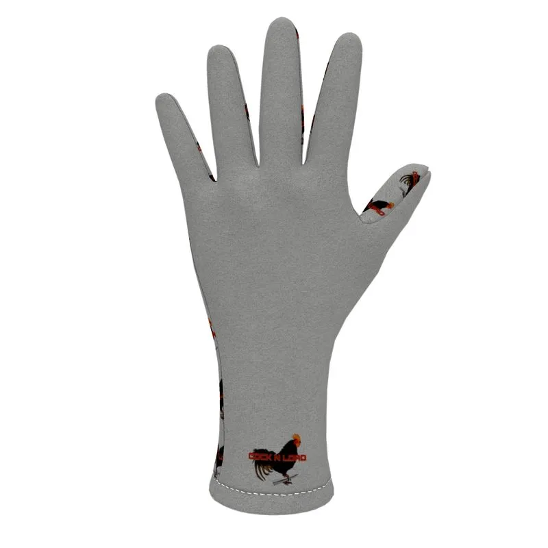 #501 cocknload Fleece Gloves gray with a rooster print