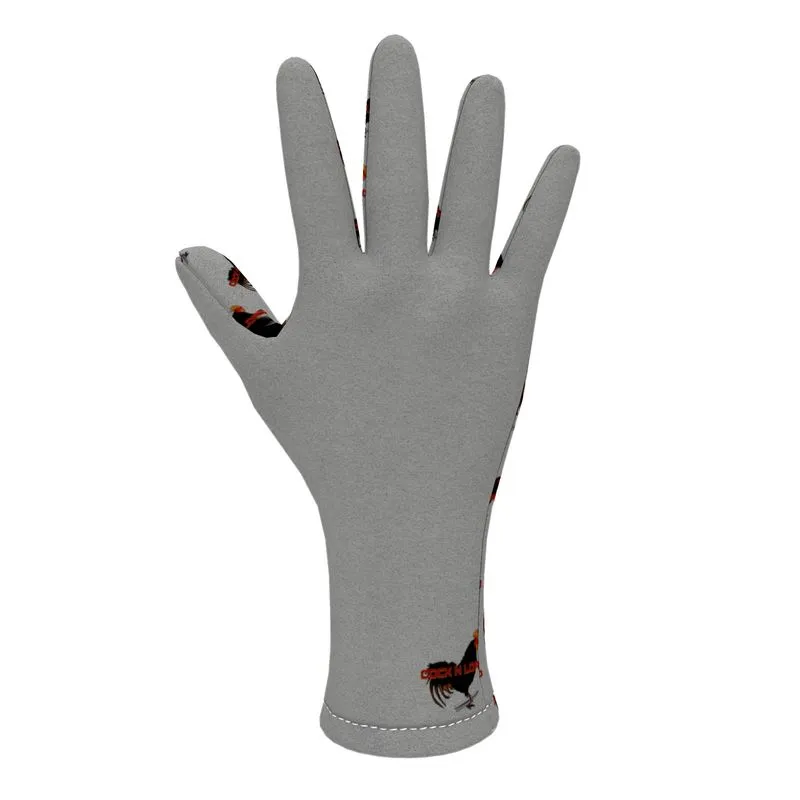 #501 cocknload Fleece Gloves gray with a rooster print