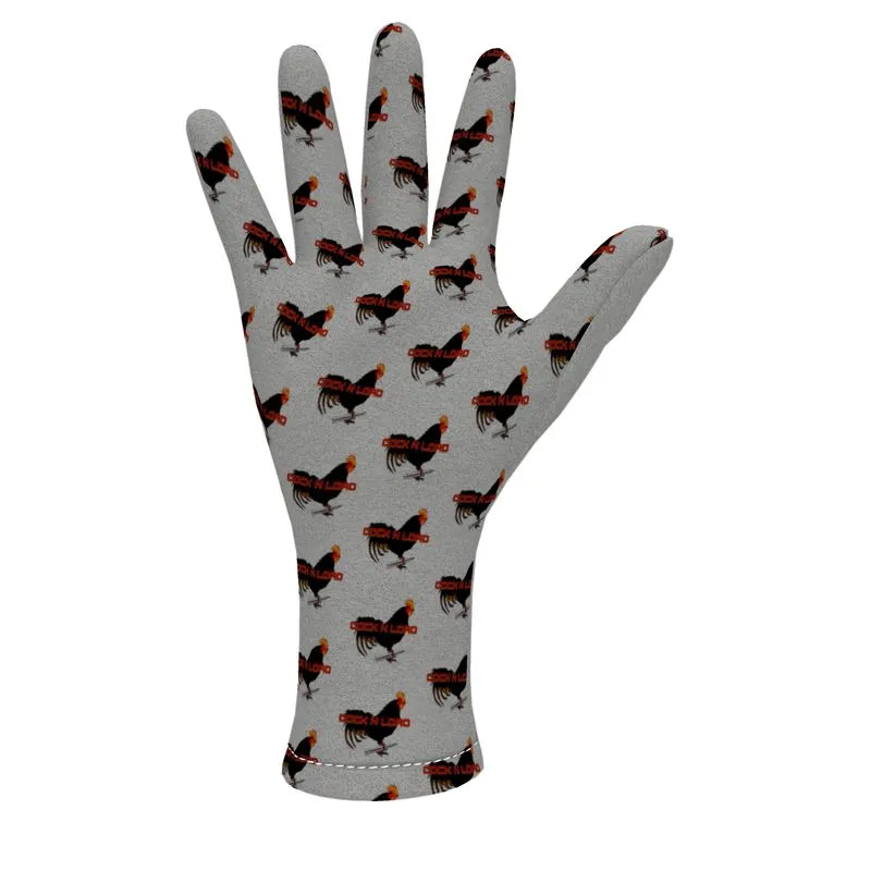 #501 cocknload Fleece Gloves gray with a rooster print