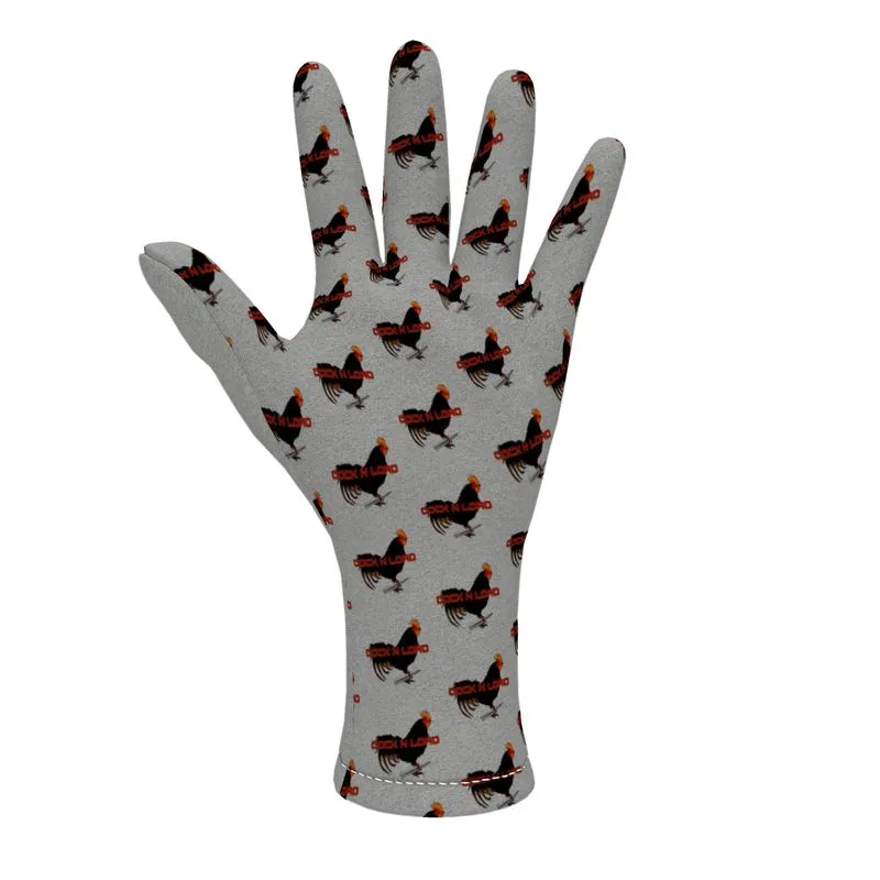 #501 cocknload Fleece Gloves gray with a rooster print