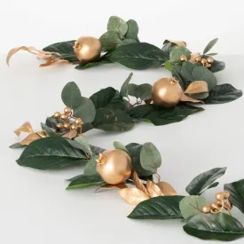 Sullivans 6 Gold Berry Leaf Garland, Festive Green Christmas Decorative Garland