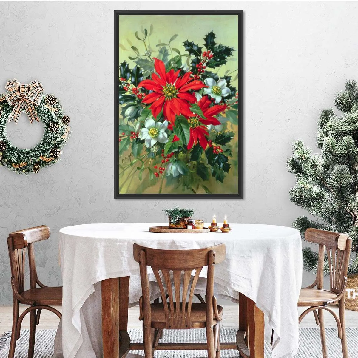 A Christmas Arrangement With Holly Mistletoe Wall Art