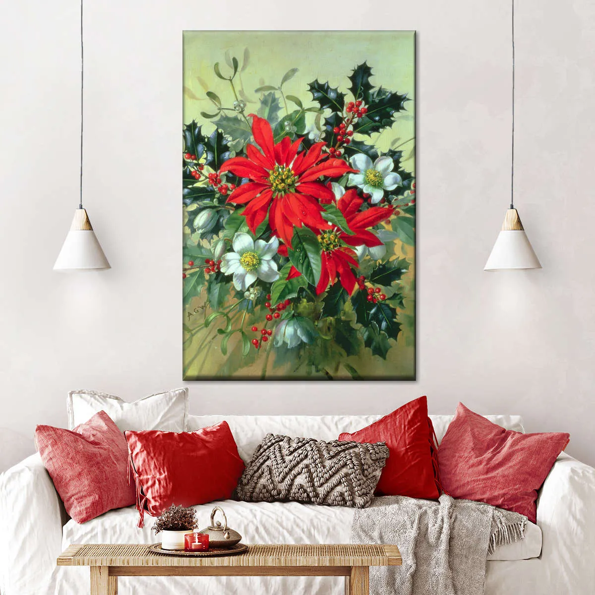 A Christmas Arrangement With Holly Mistletoe Wall Art