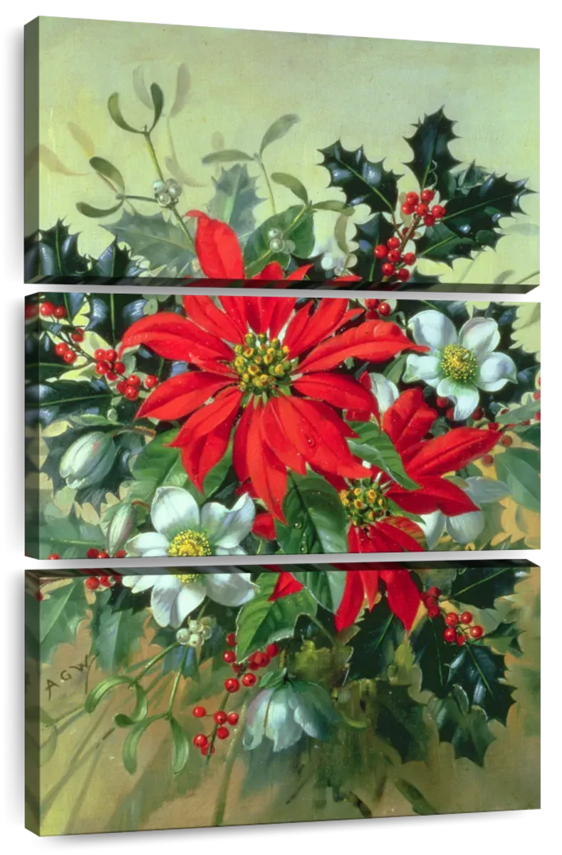 A Christmas Arrangement With Holly Mistletoe Wall Art