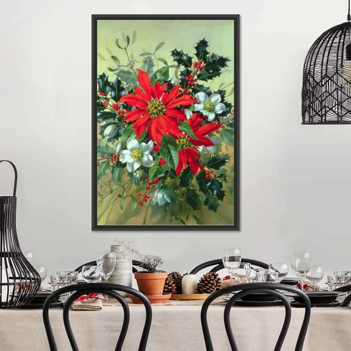 A Christmas Arrangement With Holly Mistletoe Wall Art