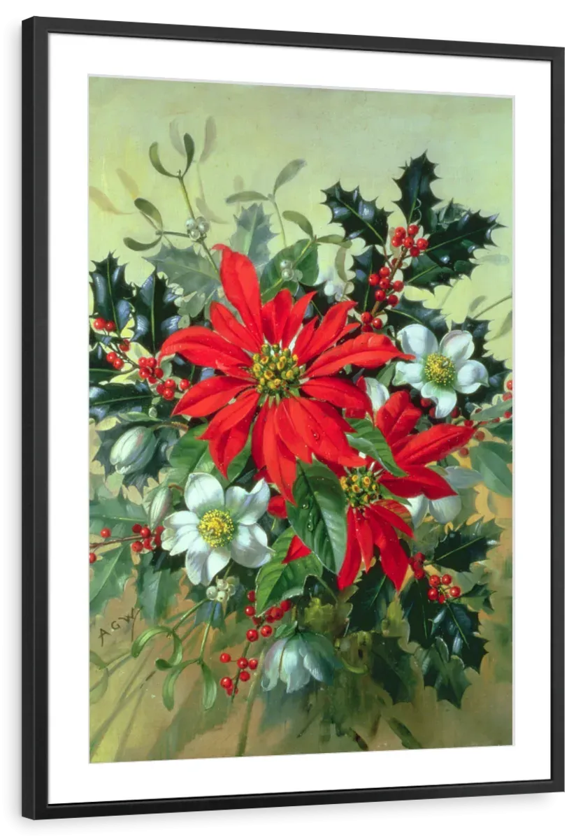 A Christmas Arrangement With Holly Mistletoe Wall Art