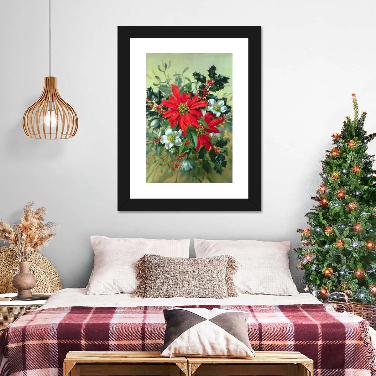 A Christmas Arrangement With Holly Mistletoe Wall Art