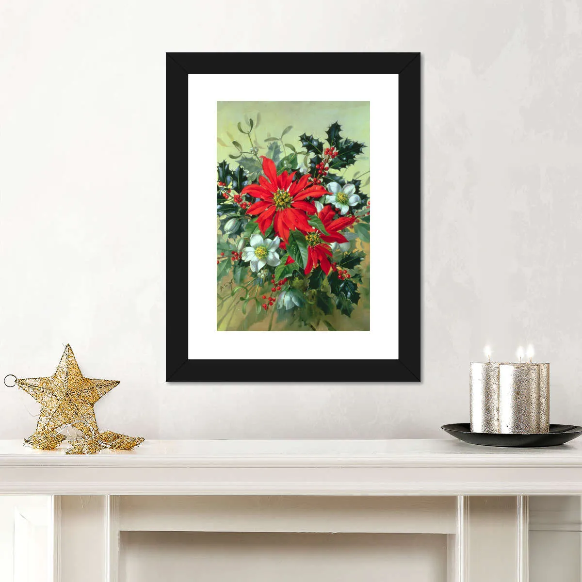 A Christmas Arrangement With Holly Mistletoe Wall Art