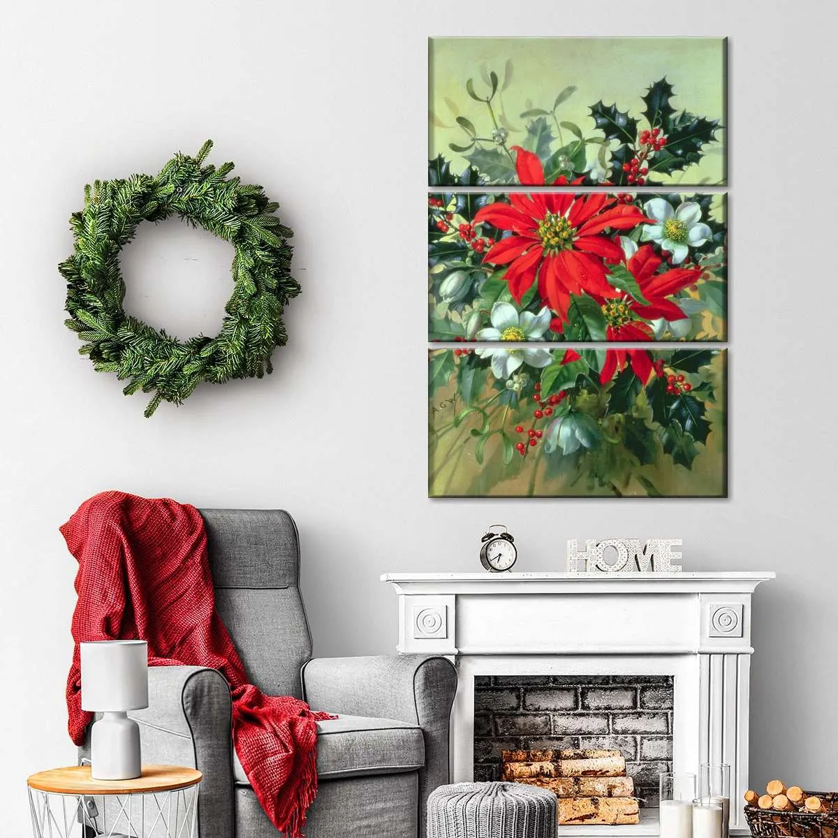 A Christmas Arrangement With Holly Mistletoe Wall Art