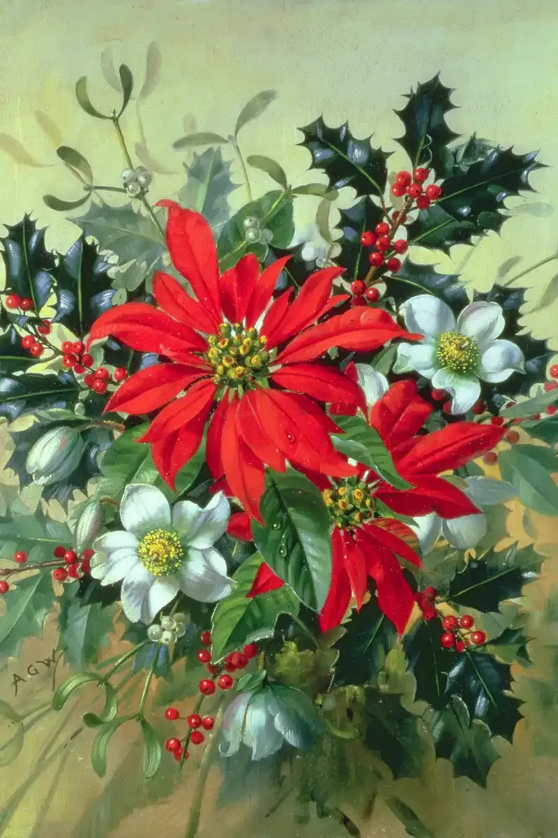 A Christmas Arrangement With Holly Mistletoe Wall Art