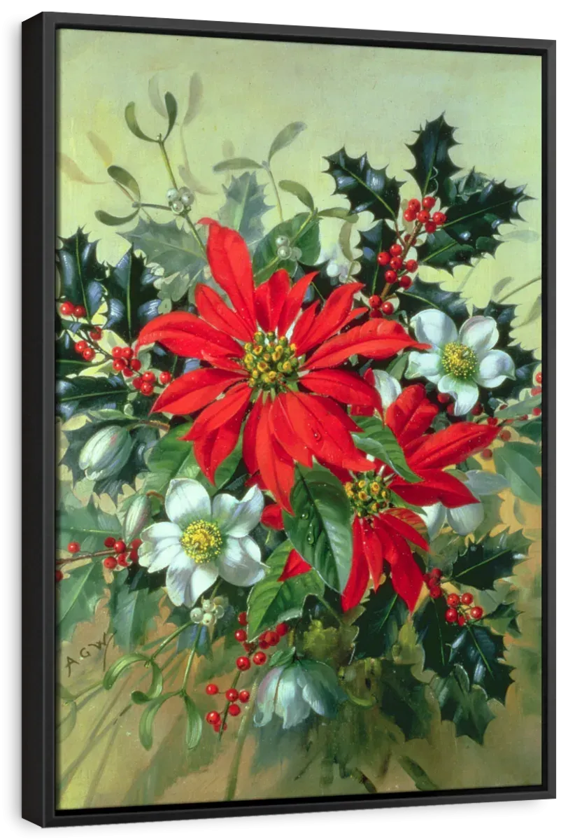 A Christmas Arrangement With Holly Mistletoe Wall Art