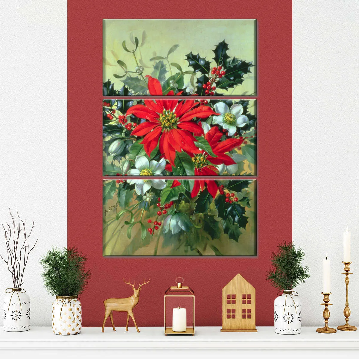 A Christmas Arrangement With Holly Mistletoe Wall Art