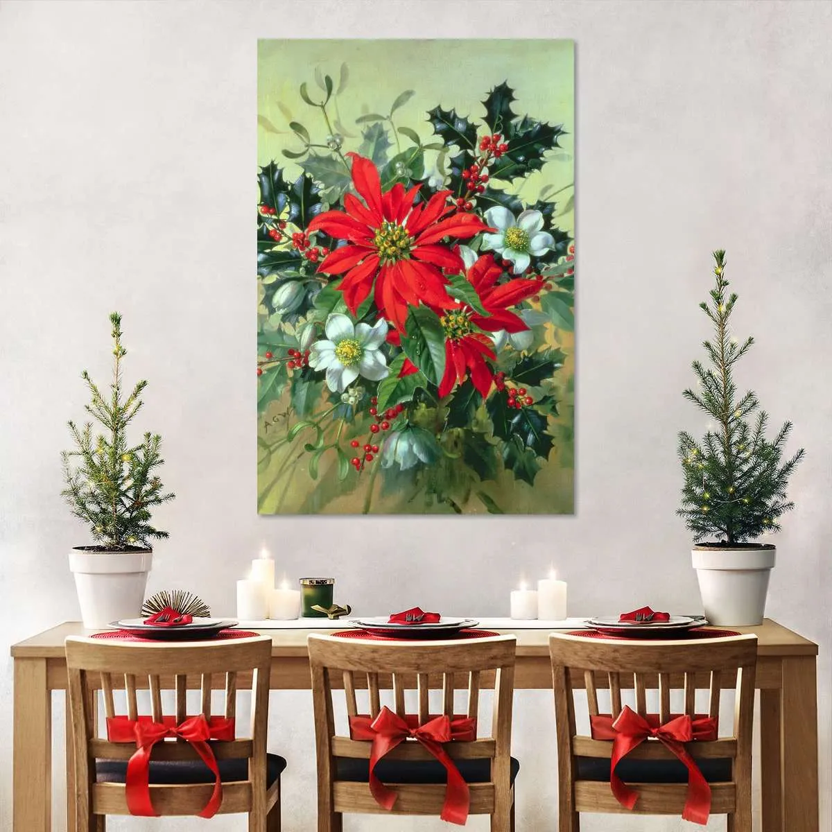 A Christmas Arrangement With Holly Mistletoe Wall Art