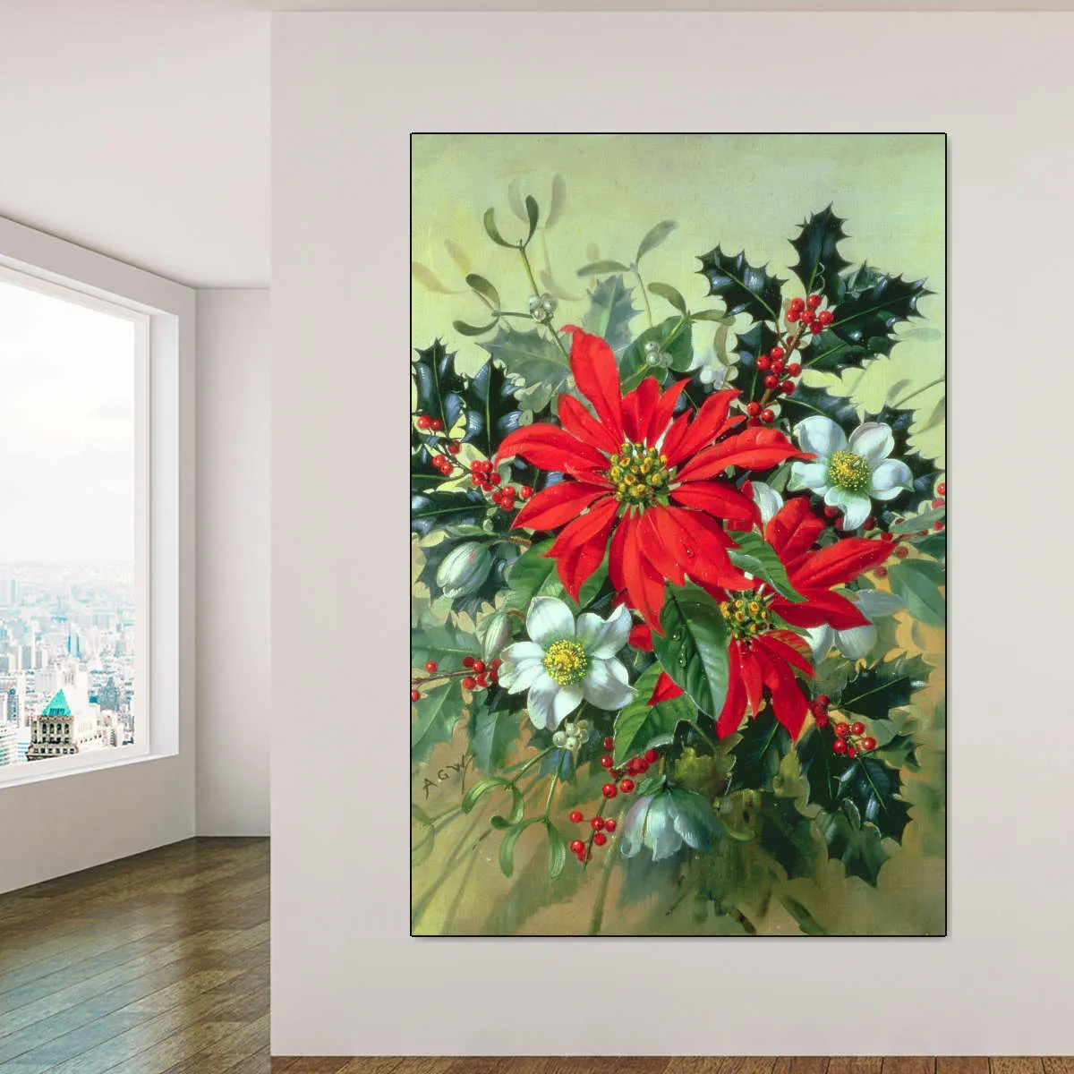 A Christmas Arrangement With Holly Mistletoe Wall Art