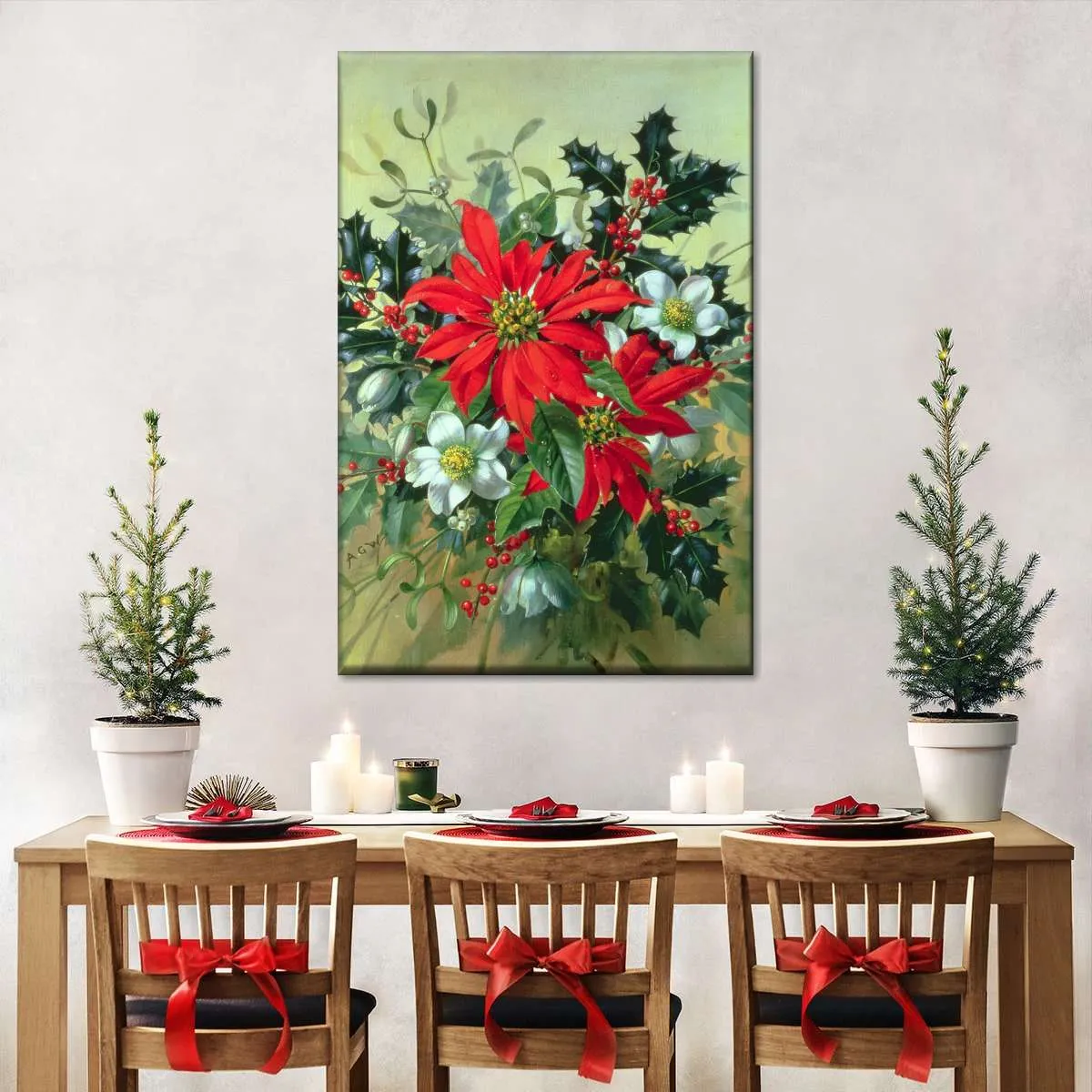 A Christmas Arrangement With Holly Mistletoe Wall Art