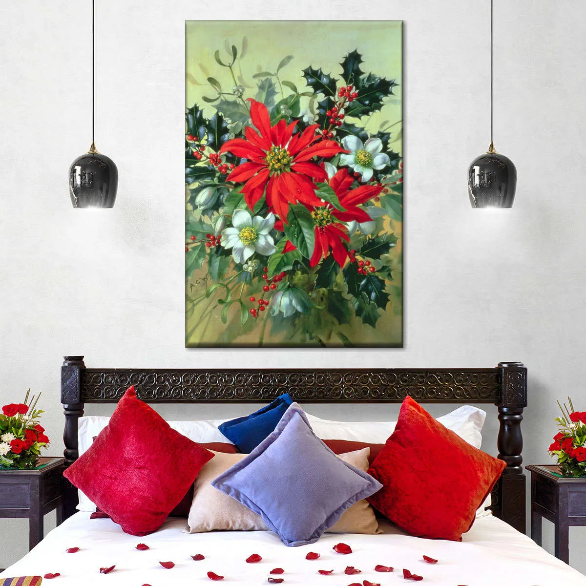 A Christmas Arrangement With Holly Mistletoe Wall Art