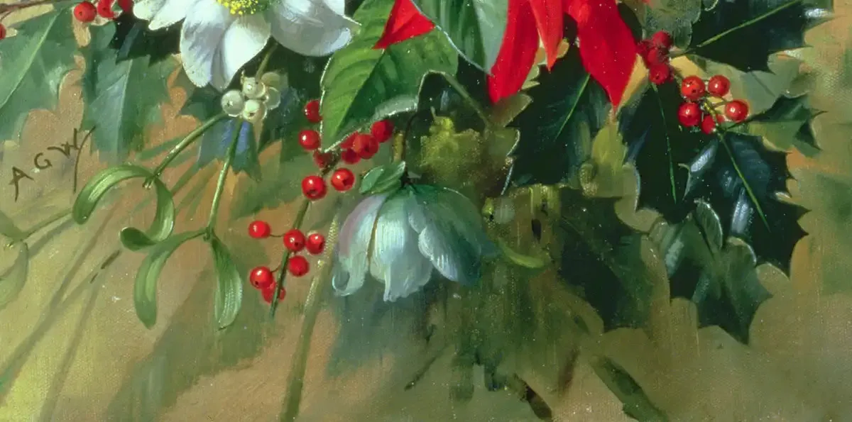 A Christmas Arrangement With Holly Mistletoe Wall Art