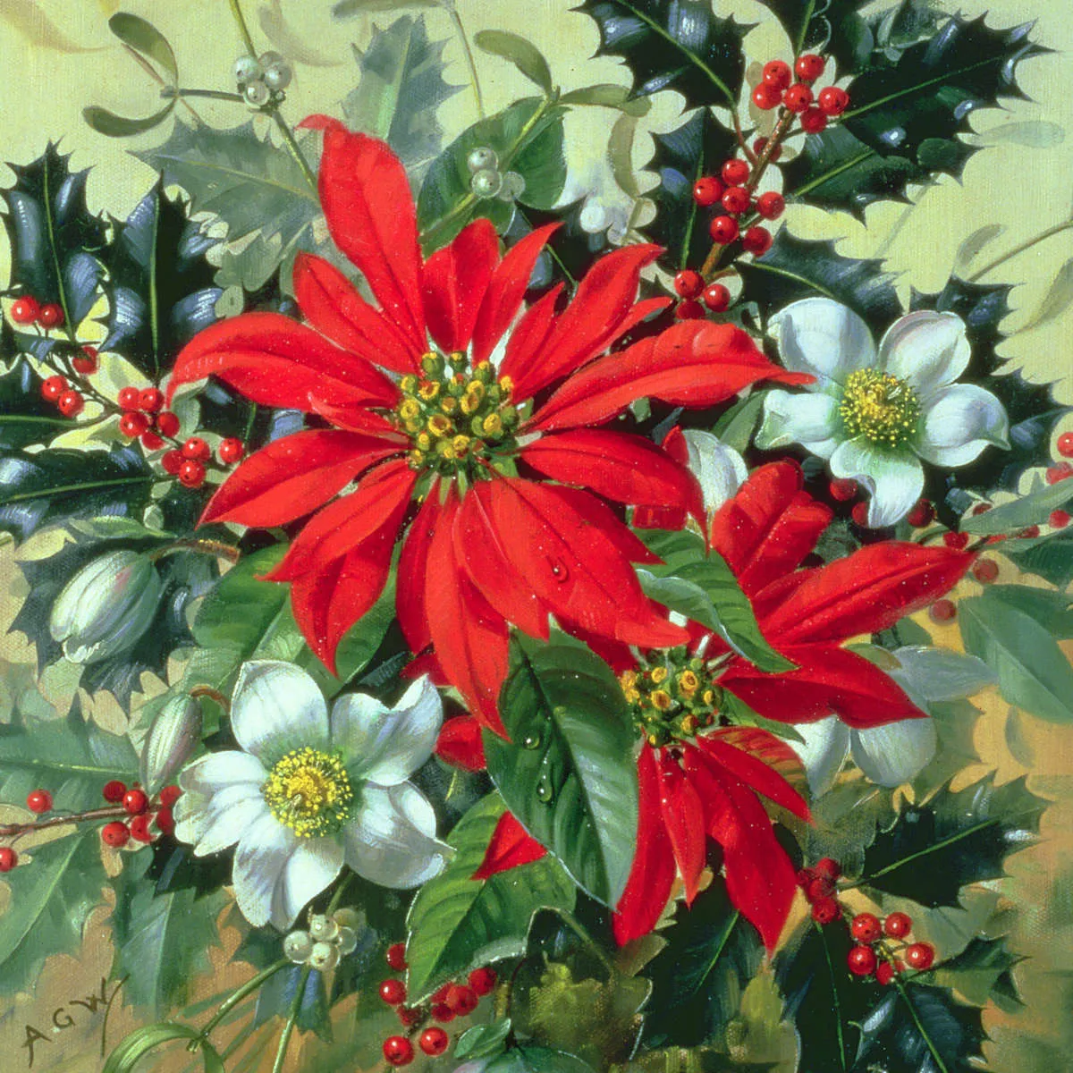 A Christmas Arrangement With Holly Mistletoe Wall Art