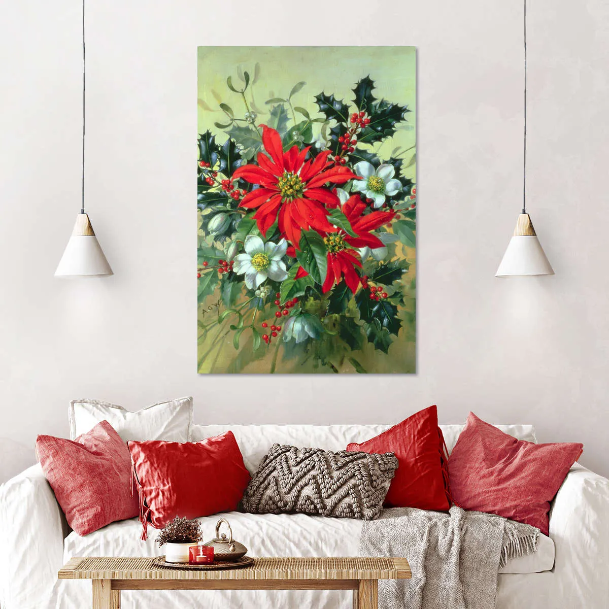 A Christmas Arrangement With Holly Mistletoe Wall Art