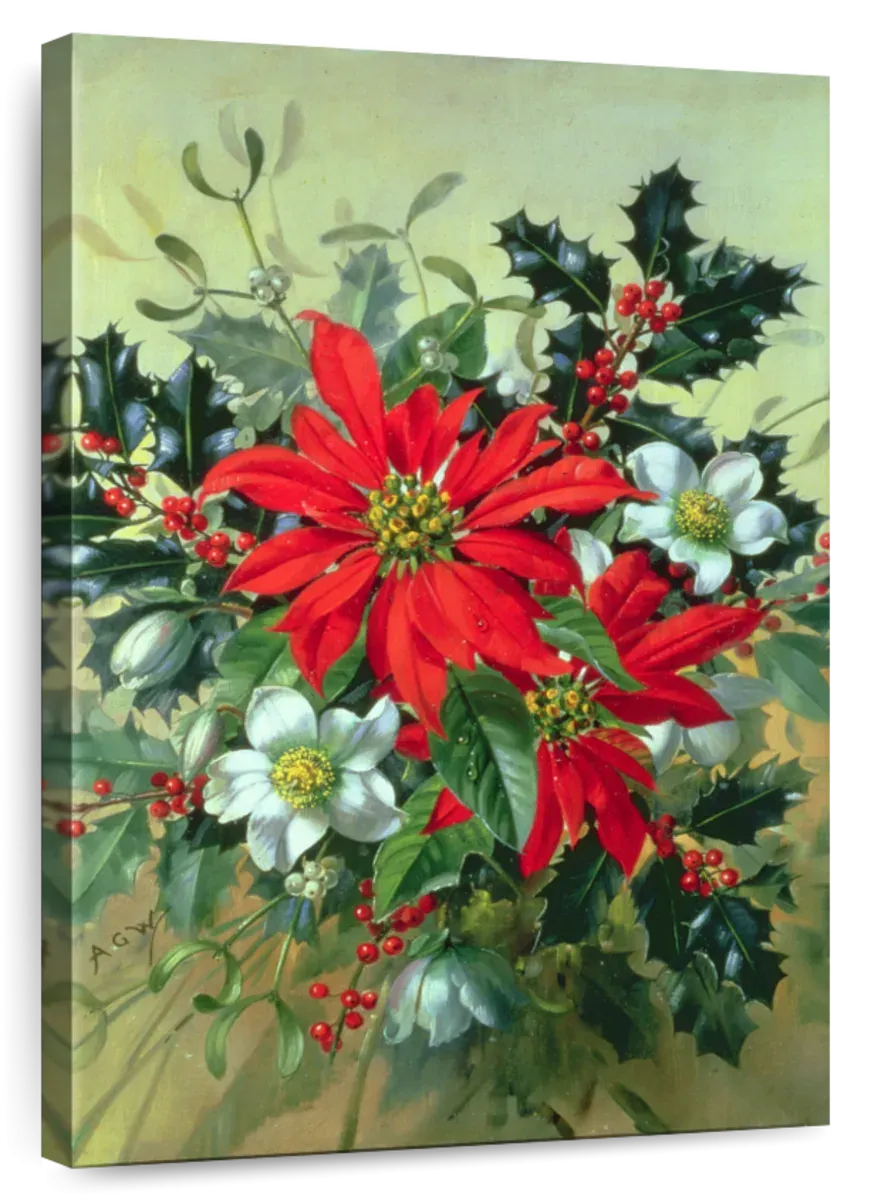 A Christmas Arrangement With Holly Mistletoe Wall Art