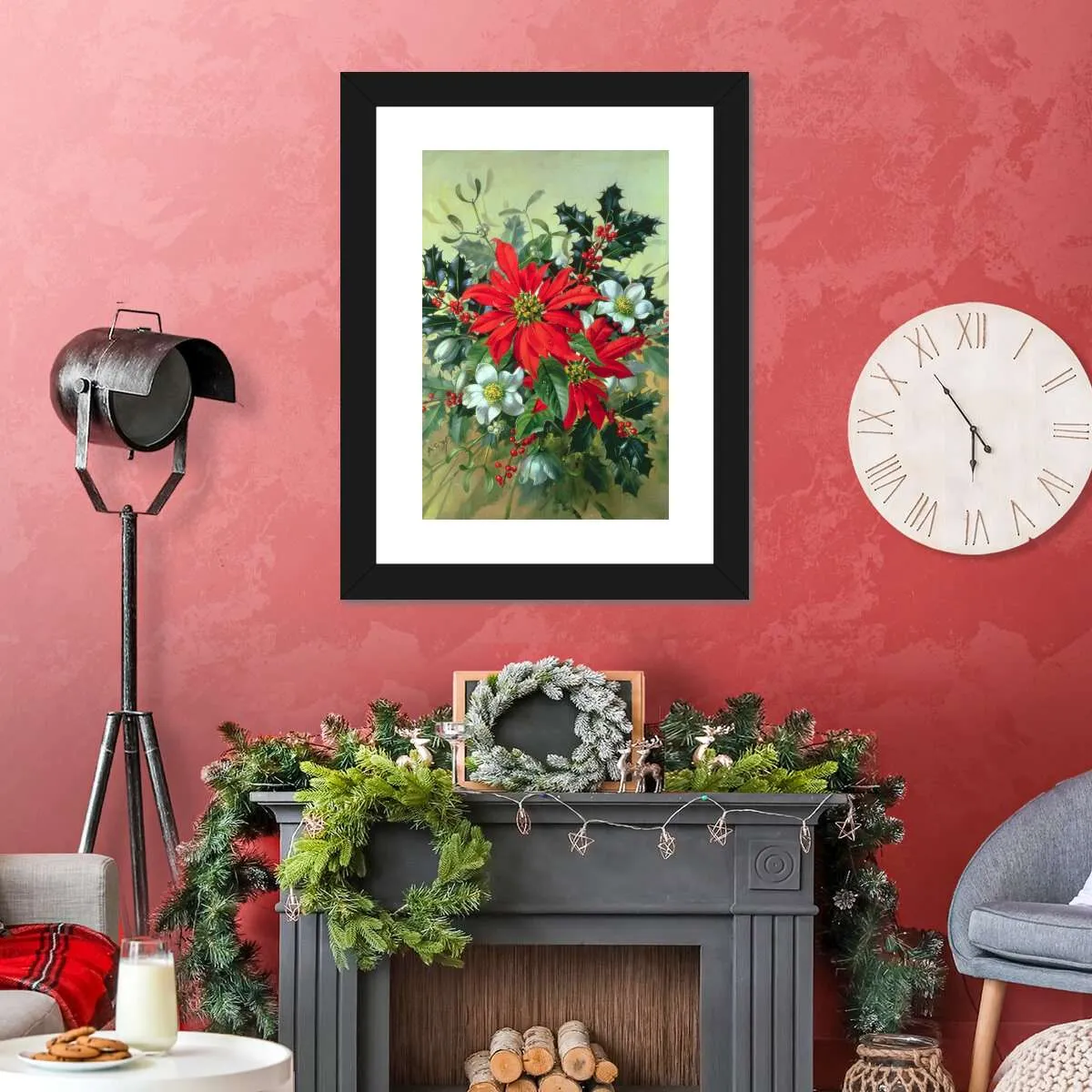 A Christmas Arrangement With Holly Mistletoe Wall Art