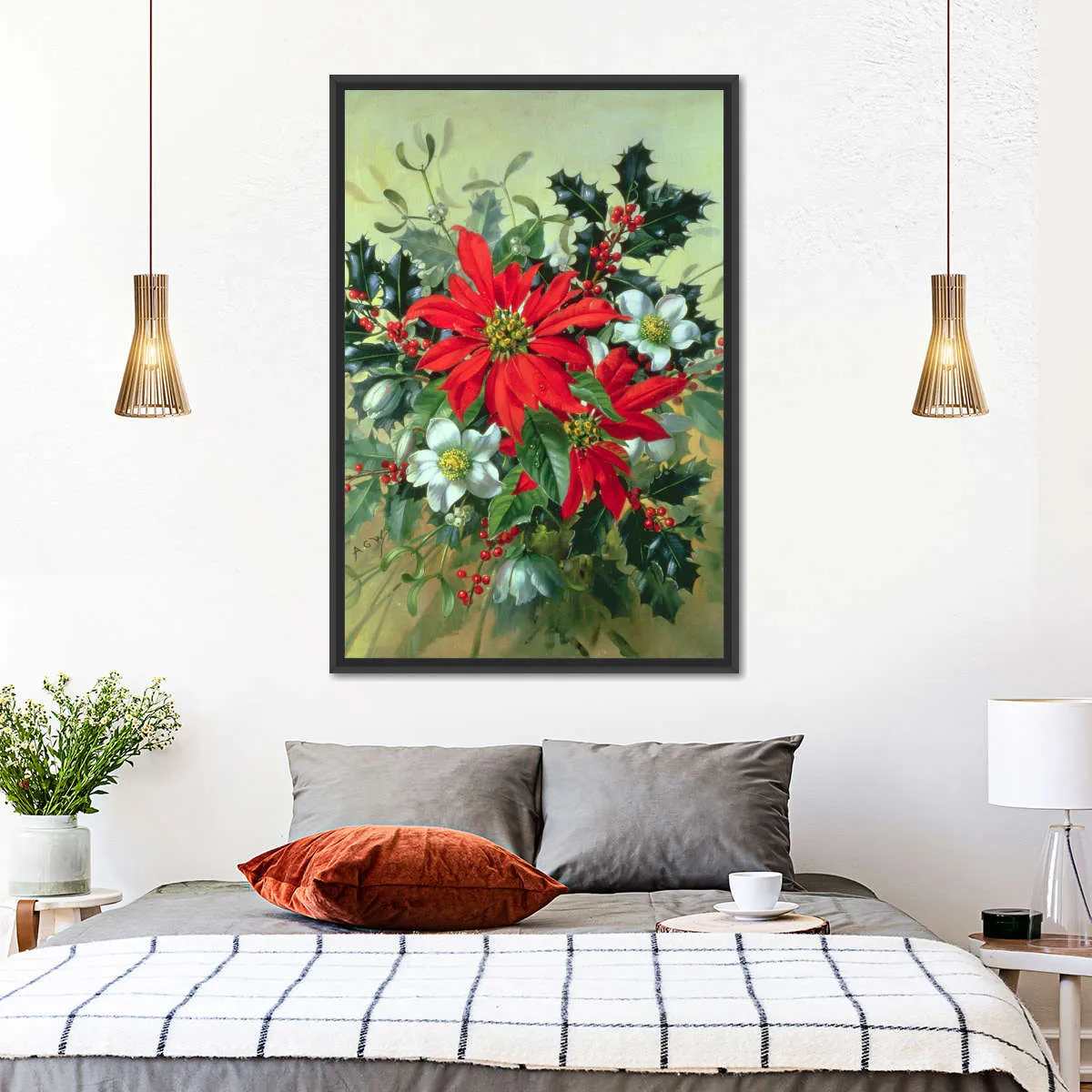 A Christmas Arrangement With Holly Mistletoe Wall Art