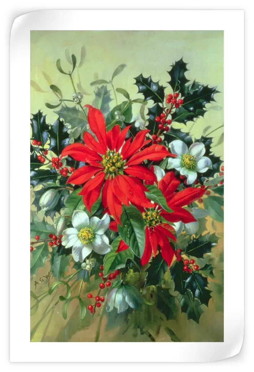 A Christmas Arrangement With Holly Mistletoe Wall Art