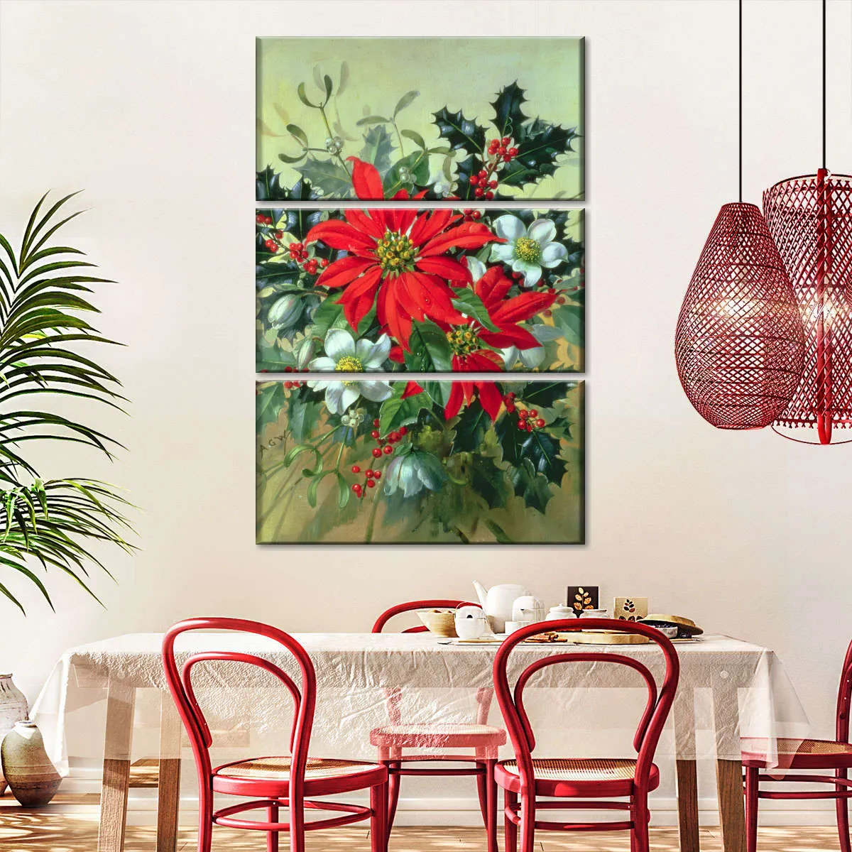 A Christmas Arrangement With Holly Mistletoe Wall Art