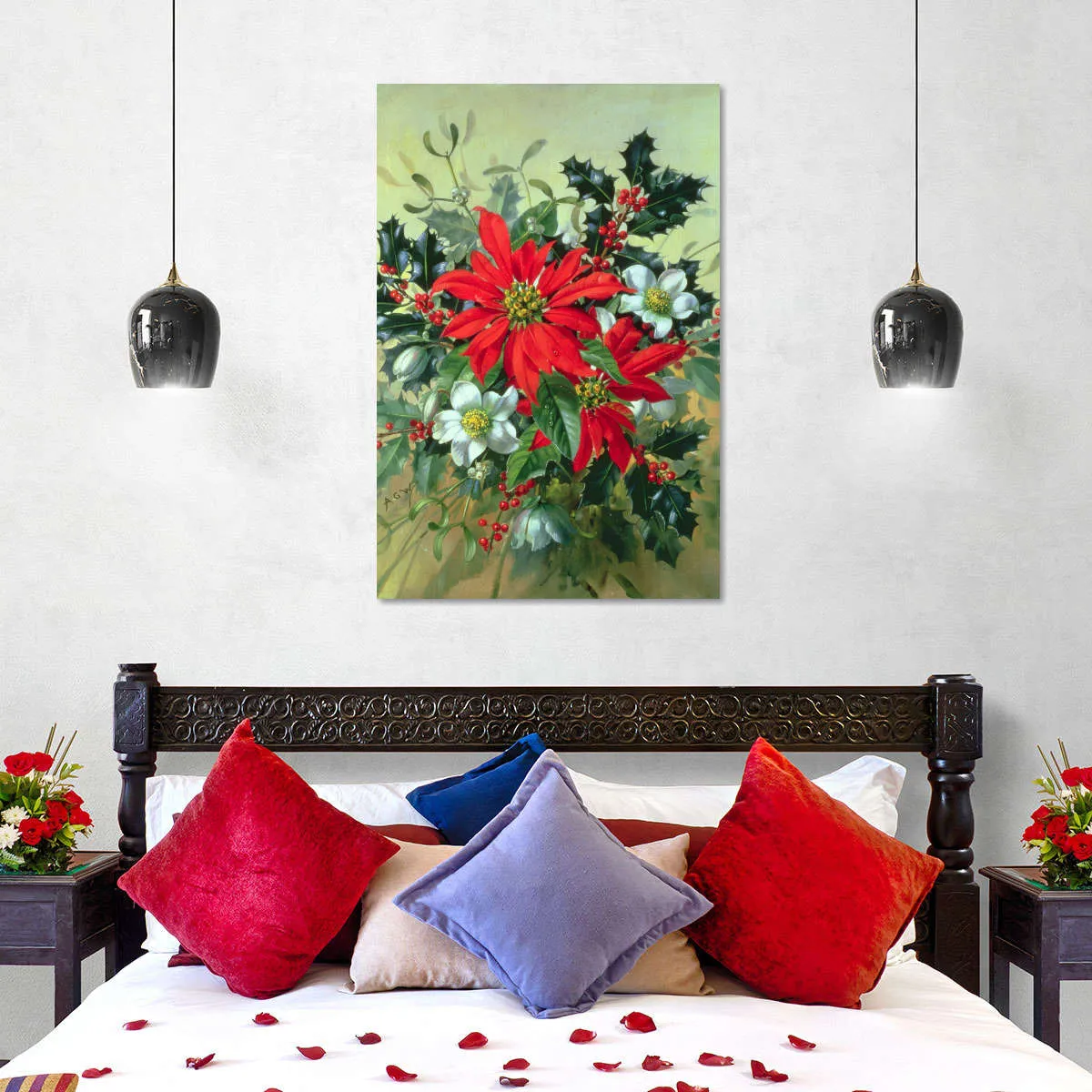 A Christmas Arrangement With Holly Mistletoe Wall Art