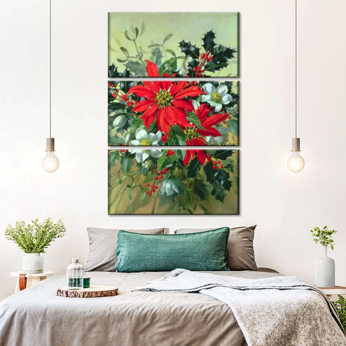 A Christmas Arrangement With Holly Mistletoe Wall Art