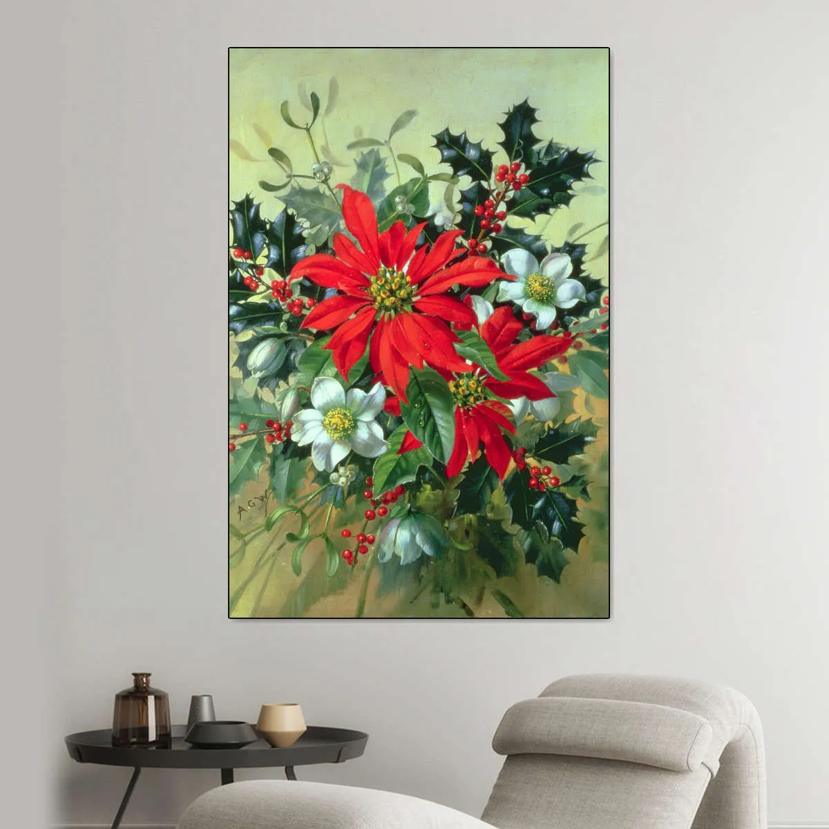 A Christmas Arrangement With Holly Mistletoe Wall Art