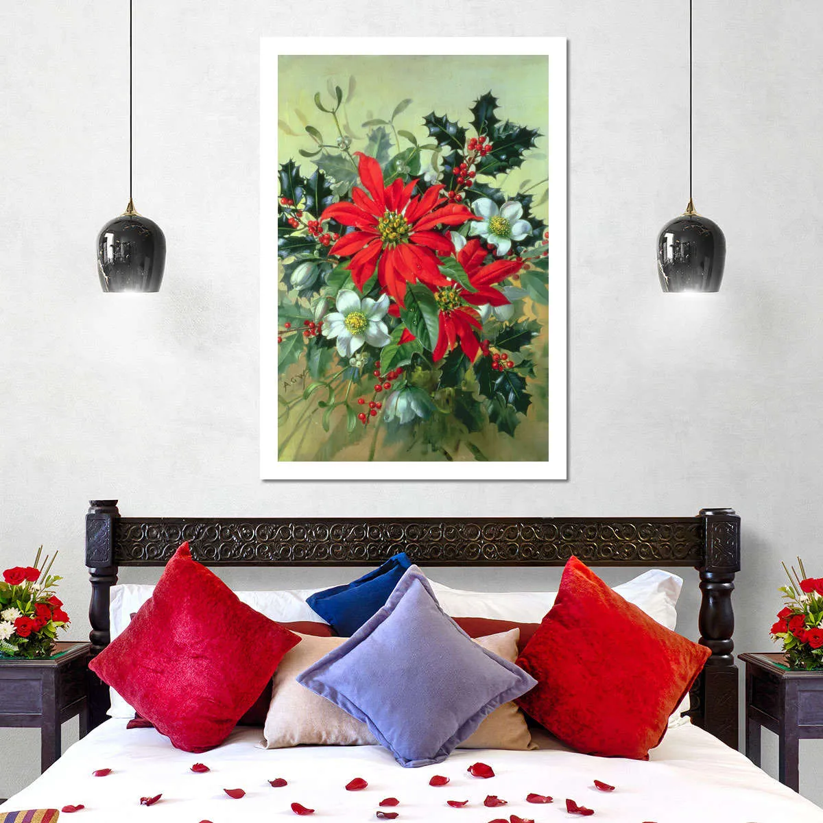 A Christmas Arrangement With Holly Mistletoe Wall Art