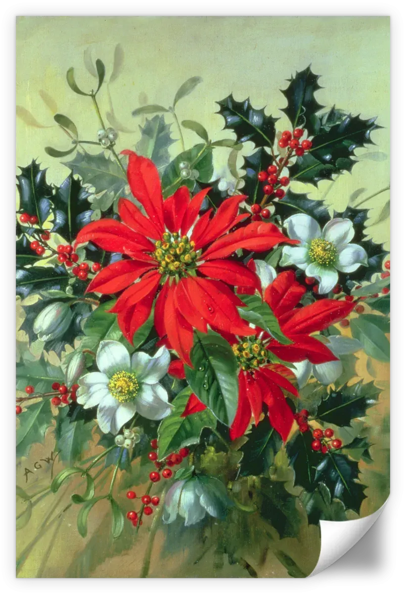 A Christmas Arrangement With Holly Mistletoe Wall Art