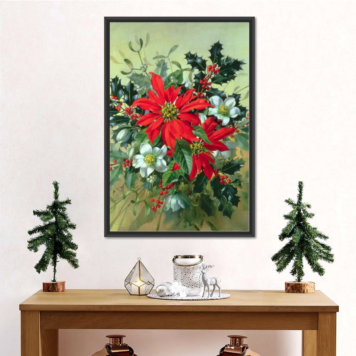 A Christmas Arrangement With Holly Mistletoe Wall Art