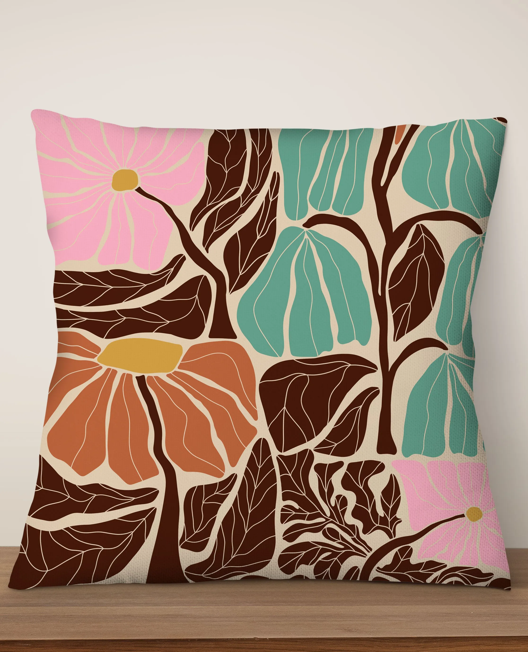 Abstract Flower Square Cushion (Sand)